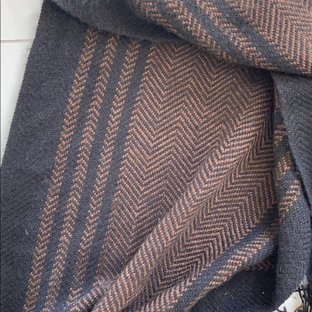 Black and Brown Stripe and Chevron Pattern Scarf One Size - Picture 2 of 4